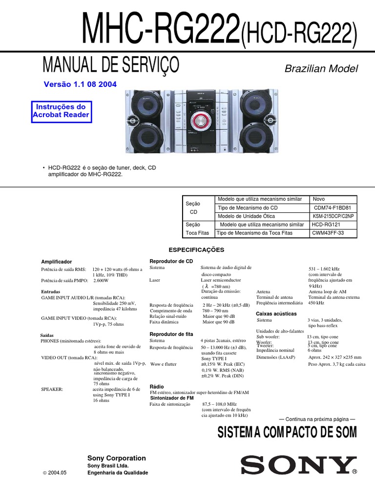 Manual de Serviço Sony MHC-RG222 | PDF | Circuitos eletrônicos | Placa ...