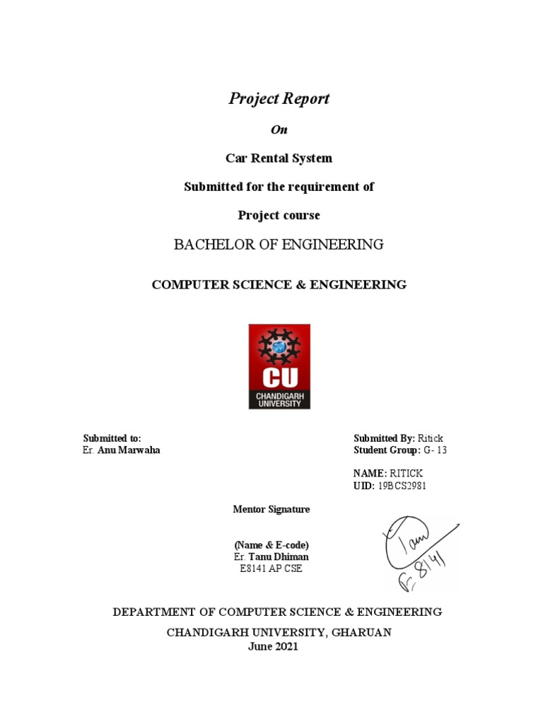 Chandigarh UniversityCar Rental System PDF My Sql Php