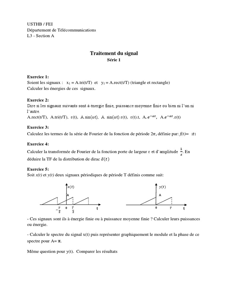 Exercices Corrigés en Traitement de Signal | PDF | Méthodes et ...