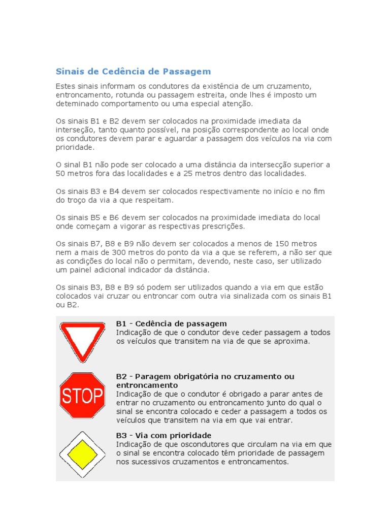Sinais De Cedencia De Passagem Sinais de Cedência de Passagem | PDF | Tráfego | Transporte rodoviário