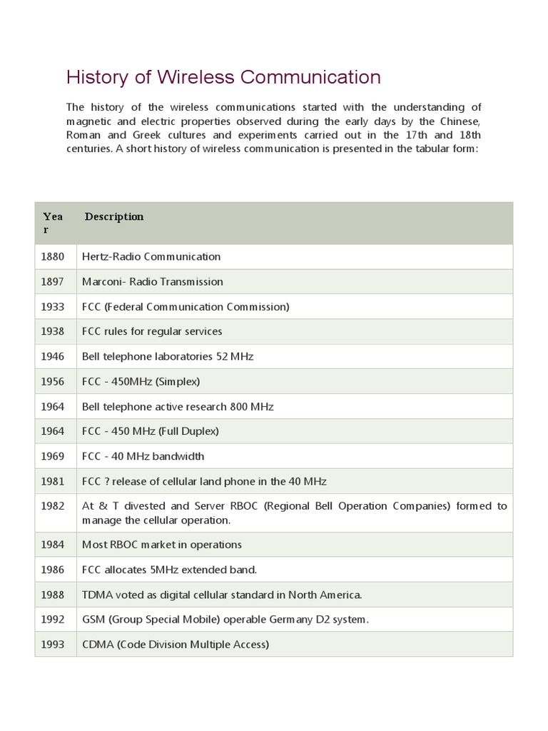 History of Wireless Communication | PDF | Mobile Phones | 4 G