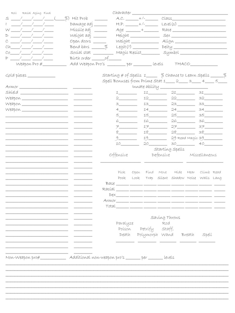 Character Worksheet1 | PDF | Role Playing Games