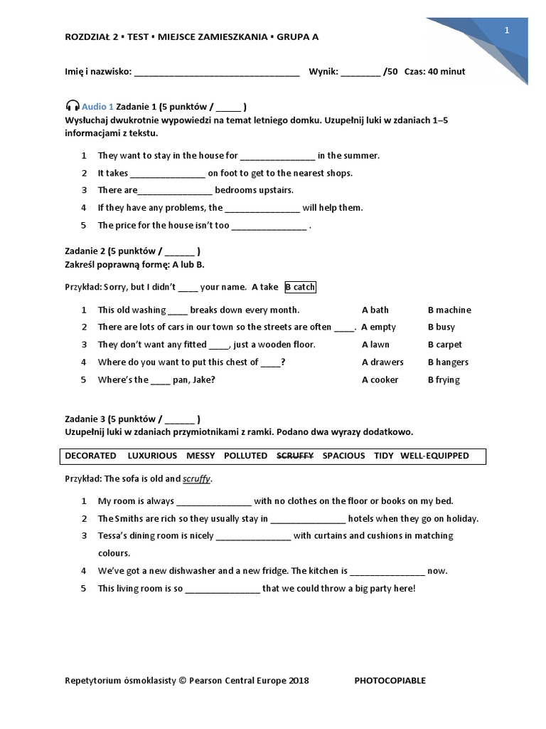 Unit 2 Test A Klasa 8 REP8 Unit 2 Test A 2 | PDF