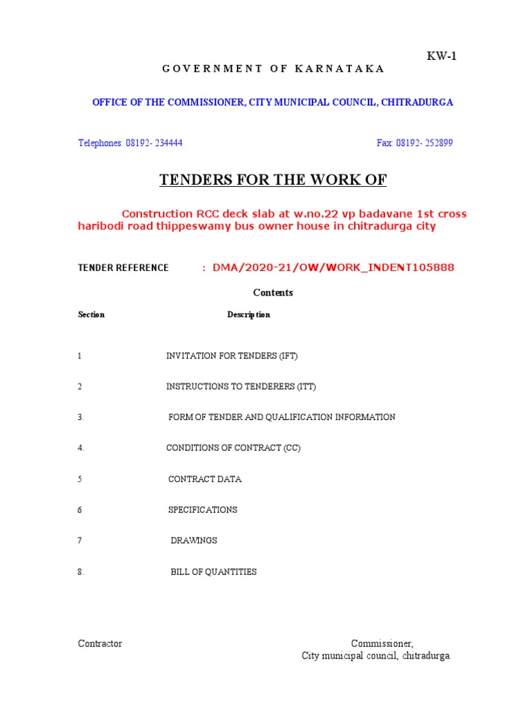 Tenders For The Work of | PDF | Procurement | Money