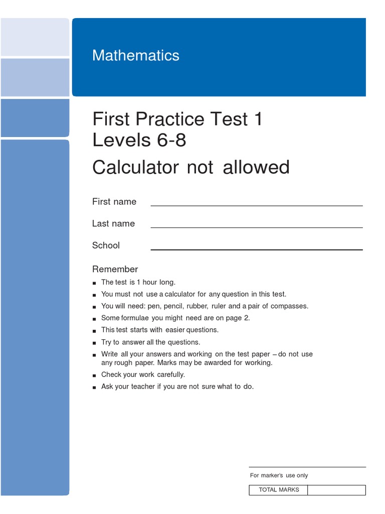 Mathematics Practice Test for Grades 6-8 | PDF | Area | Line (Geometry)