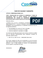 Certificado de Calidad y Garantia Coditubo Otero