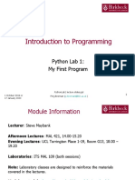 Introduction To Programming: Python Lab 1: My First Program