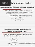 Deterministic Inventory Models: TVC Ordering Cost + Carrying (Holding Cost)