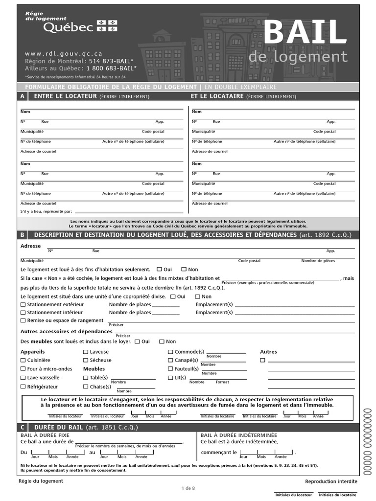 Formulaire Bail Regie Du Logement PDF Logement Chèque
