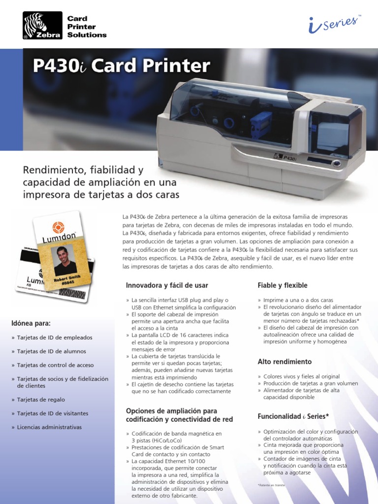 +CATALOGO DE ESPECIFICACIONES IMPRESORA ZEBRA P430I ID ...