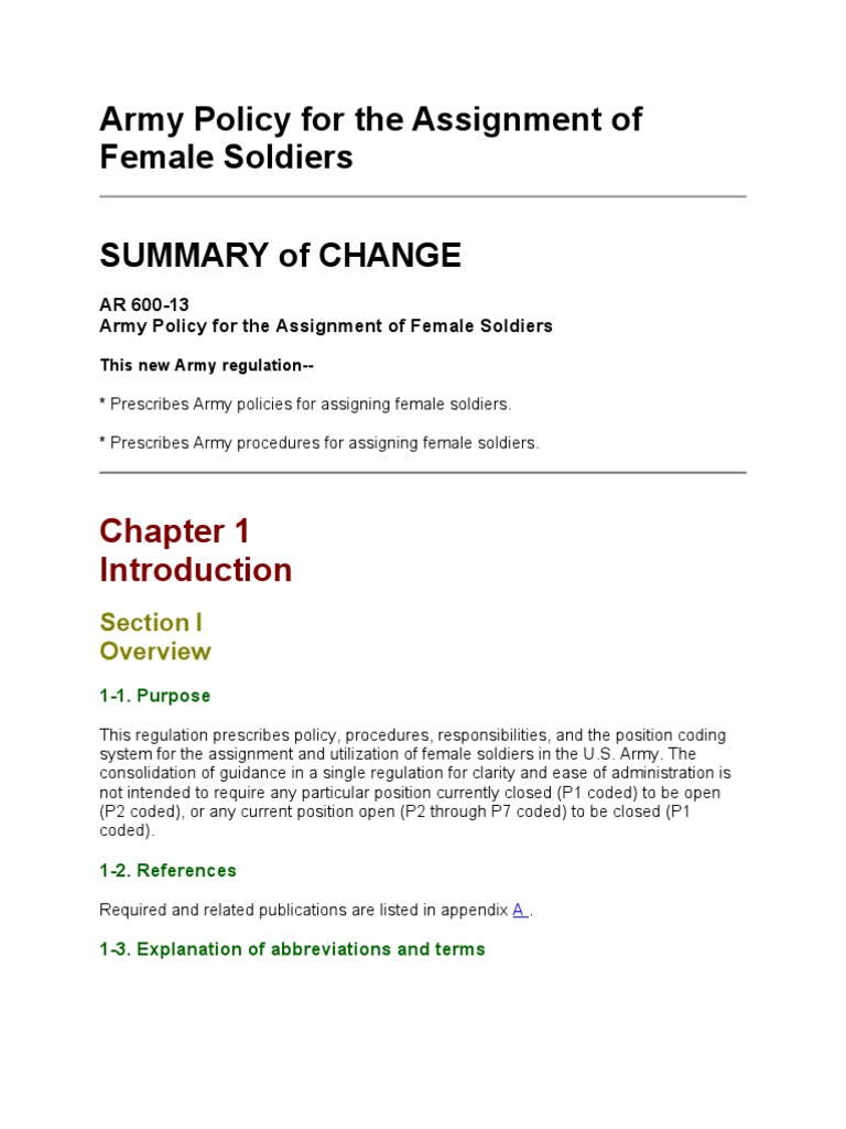 AR 600-13 (Female Soldiers) | PDF | United States Army Reserve | United ...