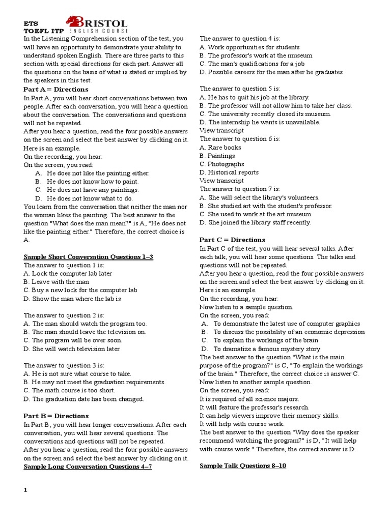 Part A Directions Sample Short Conversation Questions 13 PDF Test