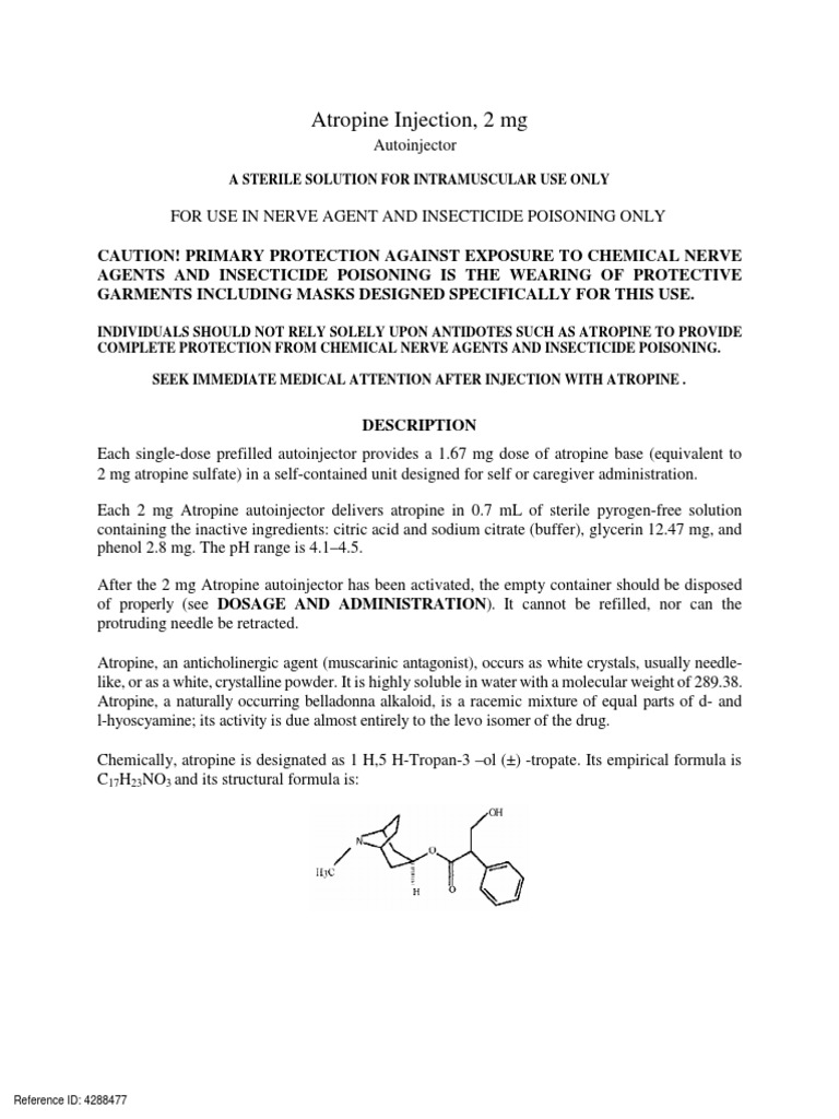 Atropine Injection, 2 MG PDF Acetylcholine Nerve Agent