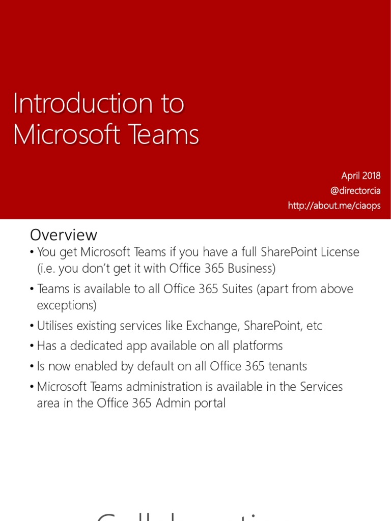 Introduction To Microsoft Teams: April 2018 @directorcia | PDF | Office ...