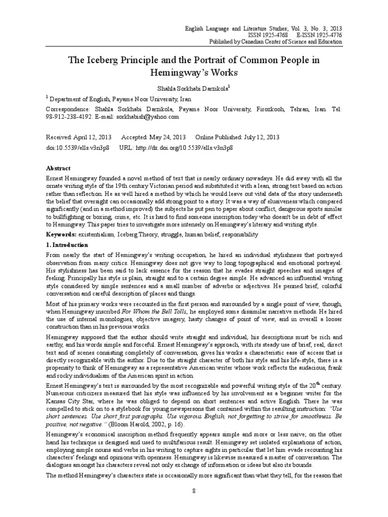 The Iceberg Principle and The Portrait of Common People in Hemingway's