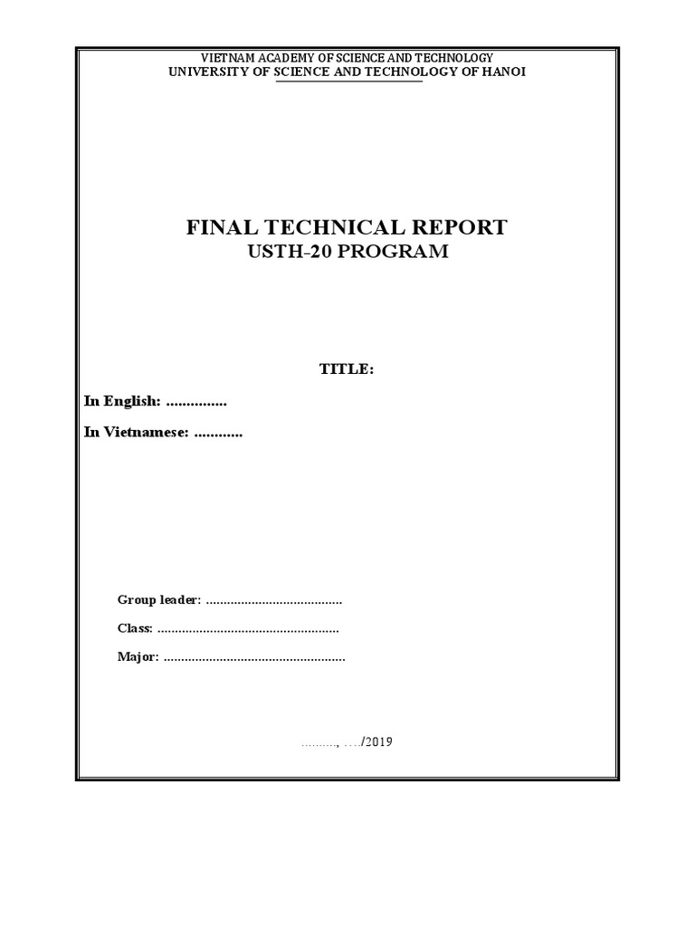 USTH-20 Program Final Technical Report | PDF | Cognition | Science And ...