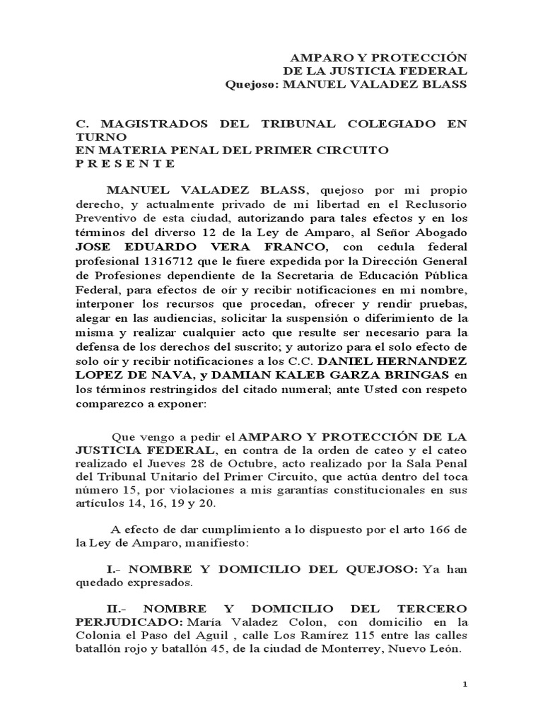Amparo contra Orden de Cateo en Monterrey | PDF | Derecho penal ...