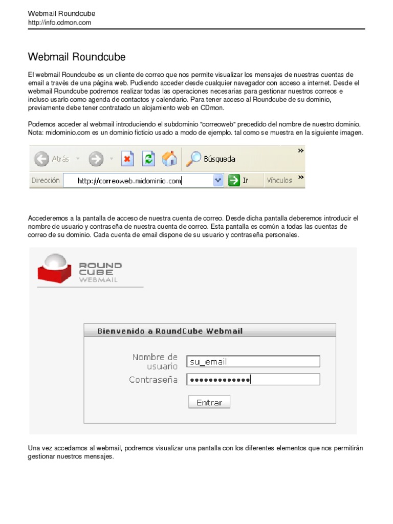 Acceso y gestión en Webmail Roundcube | PDF | Tecnología digital ...