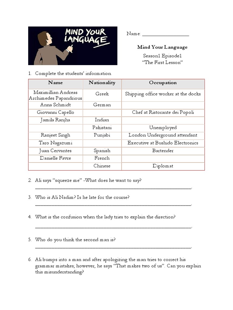 Mind Your Langauge S1 E1 | PDF | Foreign Language Studies