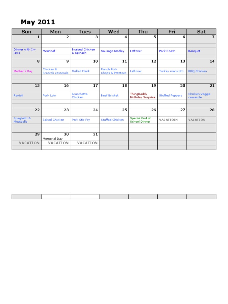 Monthly Rotating Dinner Menu | PDF