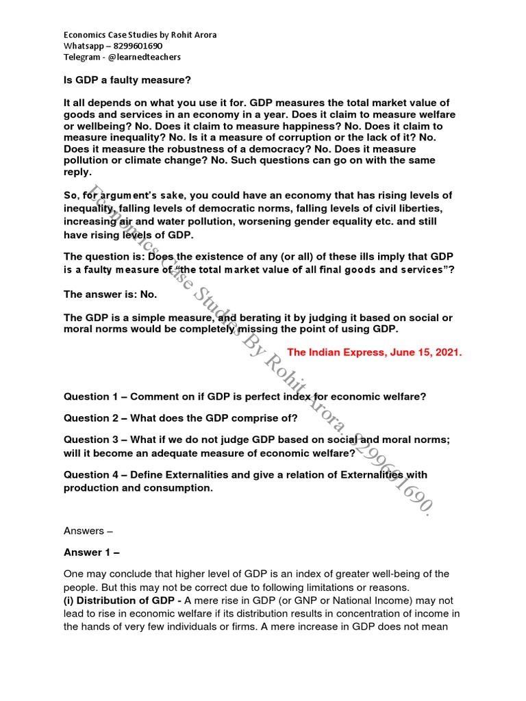GDP Limitations in Measuring Welfare | PDF | Gross Domestic Product ...