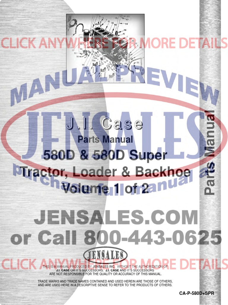 Case Tractor Loader Backhoe Parts Manual CA P 580d SPR PDF Loader