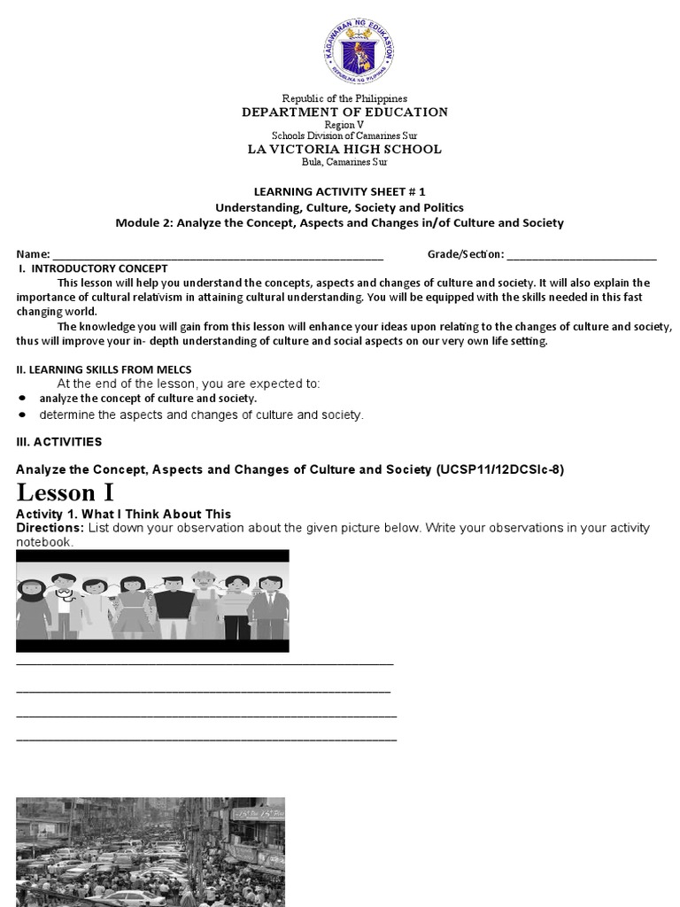Lesson I Department of Education La Victoria High School PDF