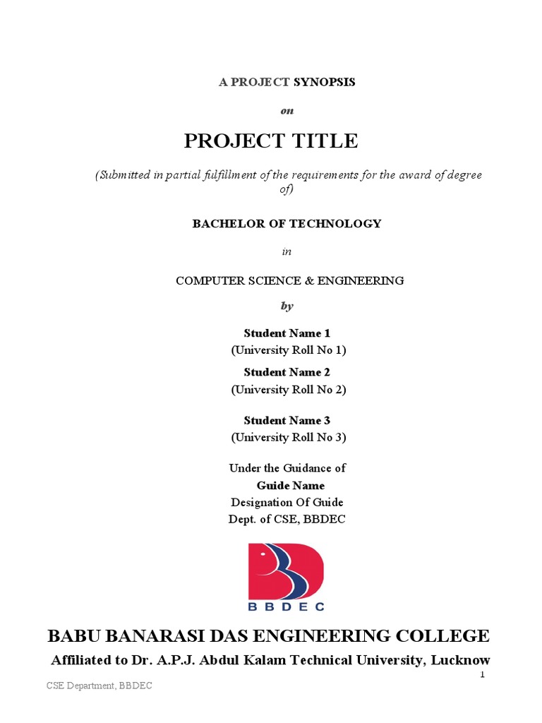 CSE Project Synopsis for B.Tech Degree | PDF | Computing | Computer Science