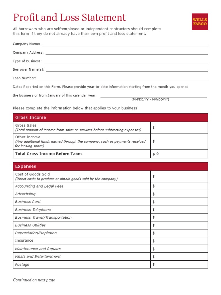 ProfitAndLossStatement WELLS FARGO PDF Expense Mortgage Loan