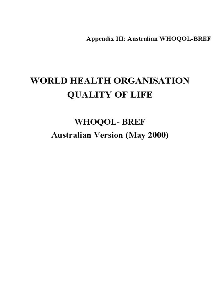 Australian WHOQOL-BREF Questionnaire | PDF | Depression (Mood) | Human ...
