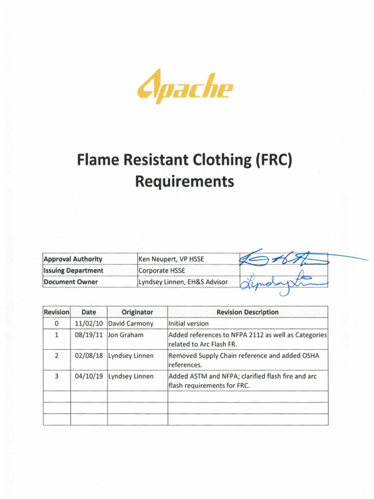 Flame Resistant Clothing (FRC) Requirements Download Free PDF