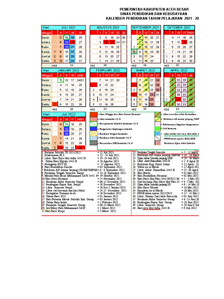 Kalender Disdikbud Abes - 2021-2022 | PDF