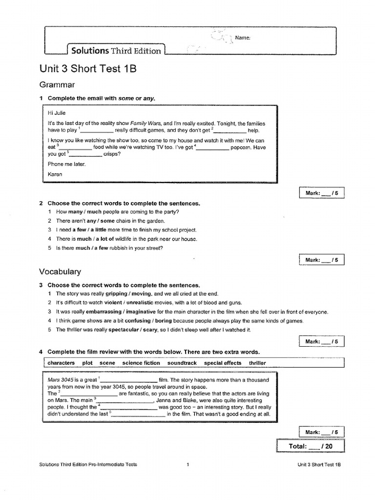 U3 Short Test 1B | PDF