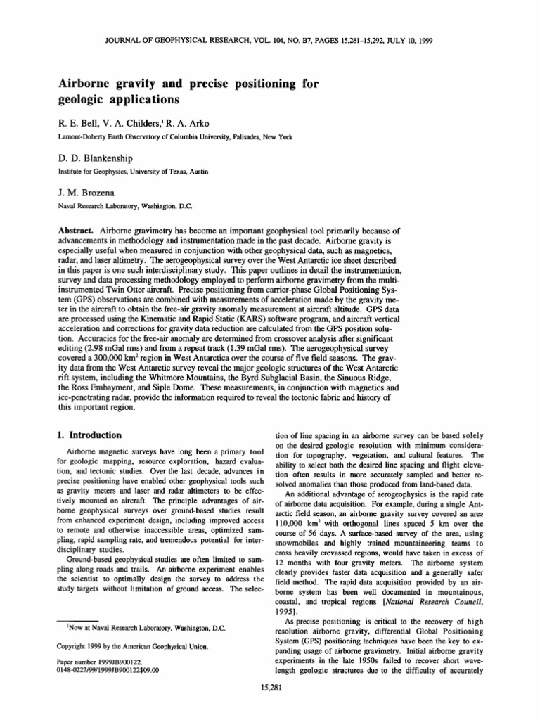 Airborne Gravity and Precise Positioning For Geologic Applications