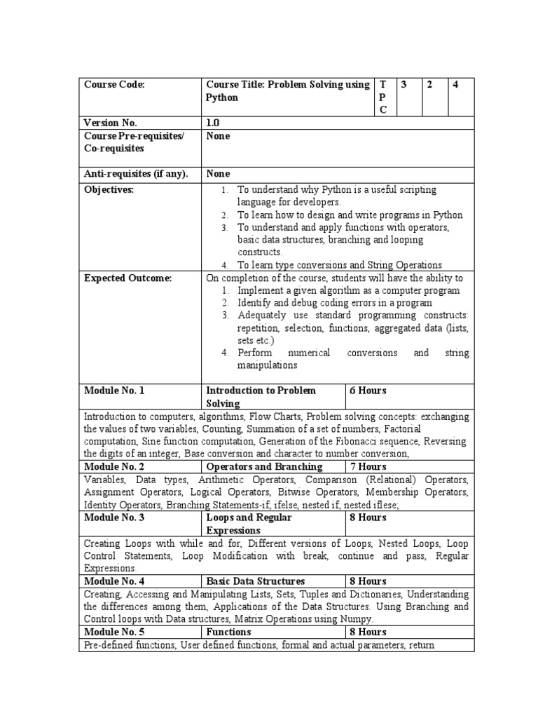 Python Syllabus | PDF | Control Flow | Subroutine
