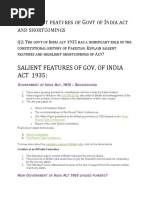 Salient Feature of Govt of India Act 1935 and Short Comings