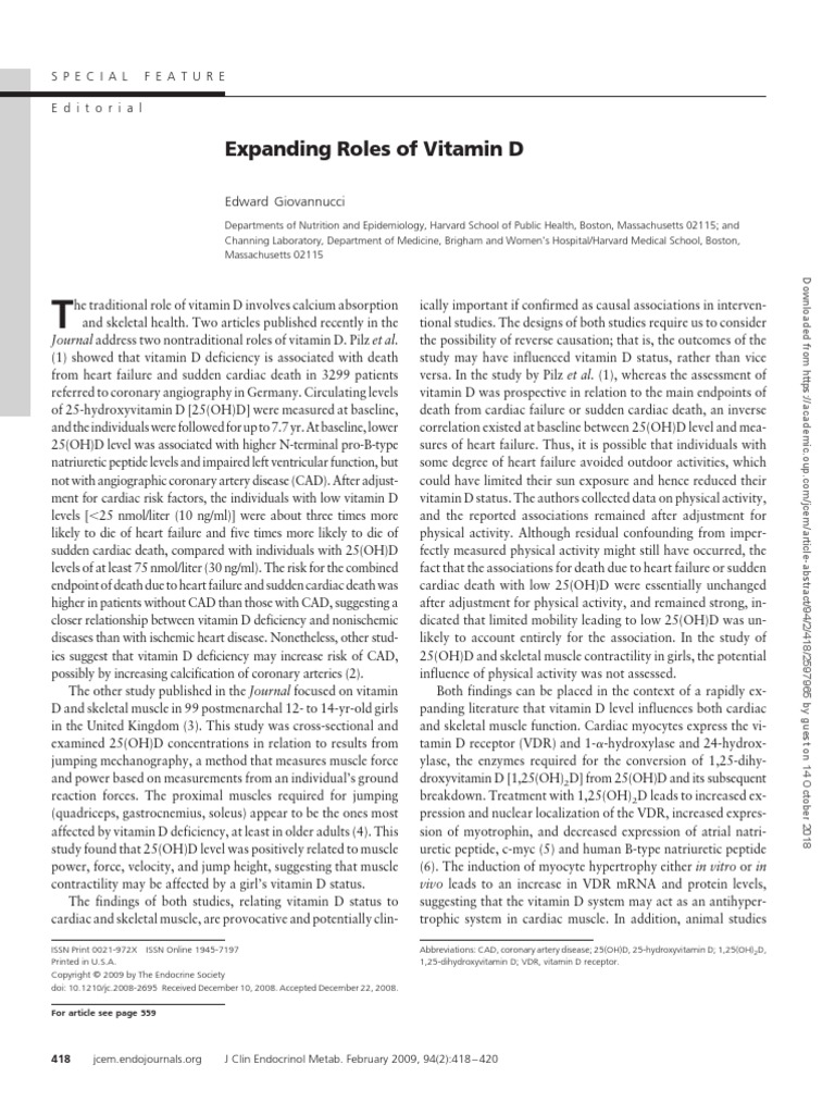 Expanding Roles of Vitamin D Edward Giovannucci PDF Vitamin D