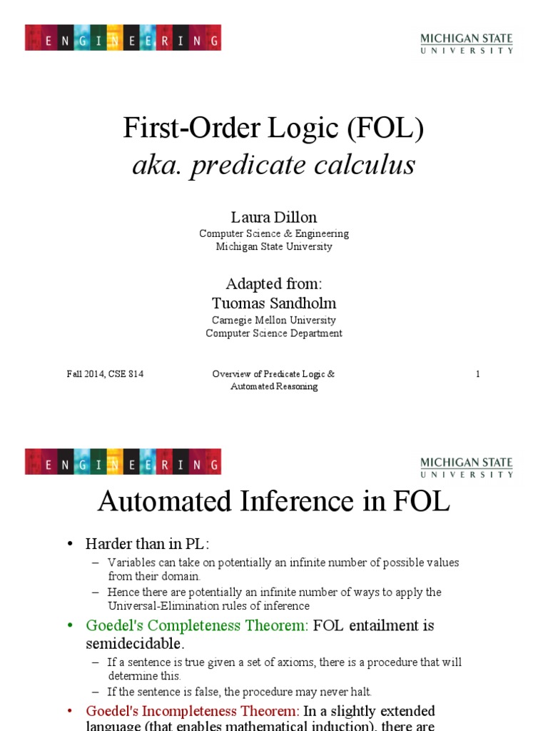 First-Order Logic (FOL) : Aka. Predicate Calculus | PDF | First Order ...