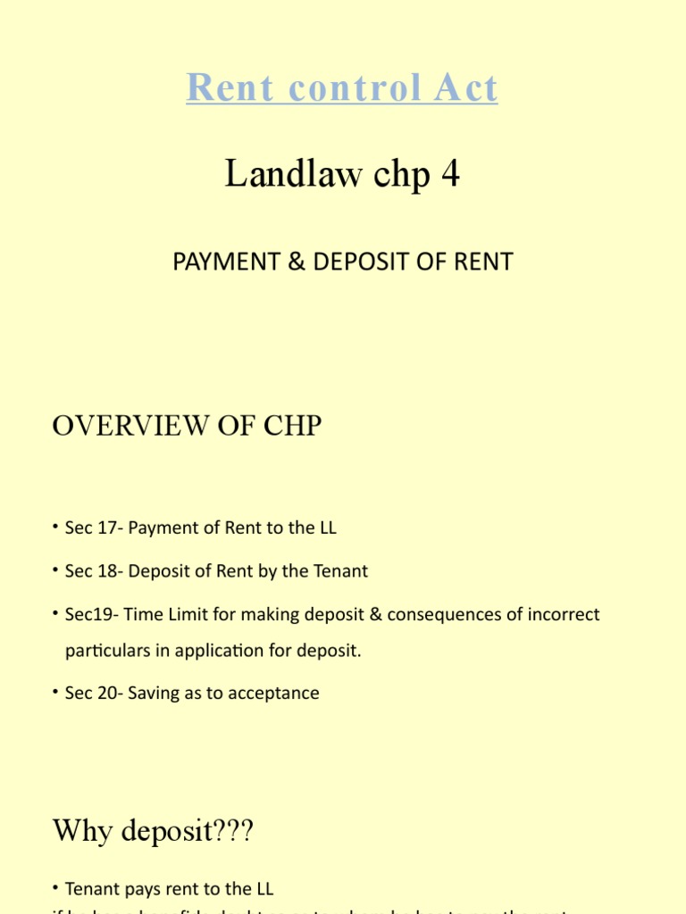 Rent Control Act Landlaw CHP 4 PDF Leasehold Estate Receipt