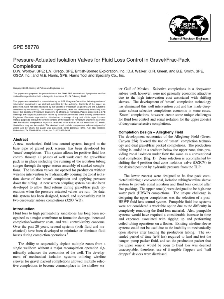 SPE 58778 Pressure-Actuated Isolation Valves For Fluid Loss Control in ...