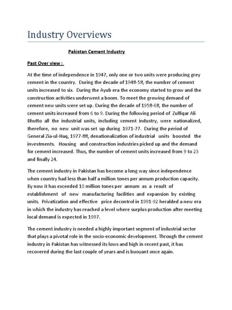 Industry Overviews: Pakistan Cement Industry Past Over View | PDF ...