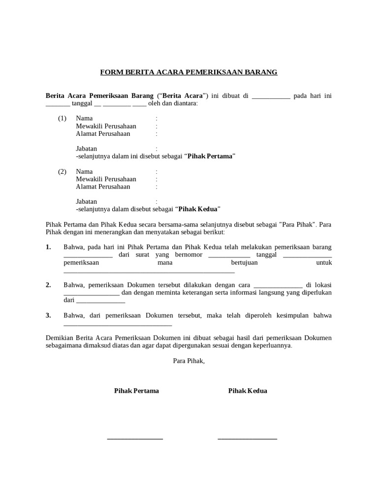 Form BAP Pemeriksaan Barang | PDF | Pengelolaan Keuangan & Uang | Hukum