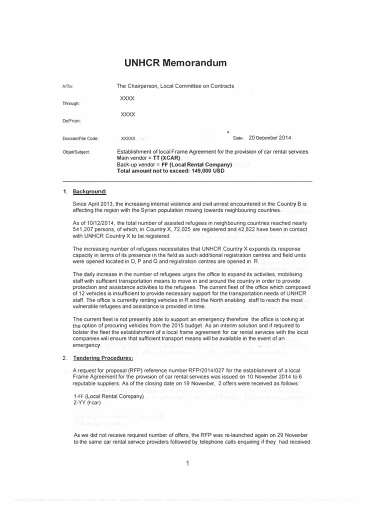 UNHCR Car Rental Services Agreement | PDF | Request For Proposal | Business