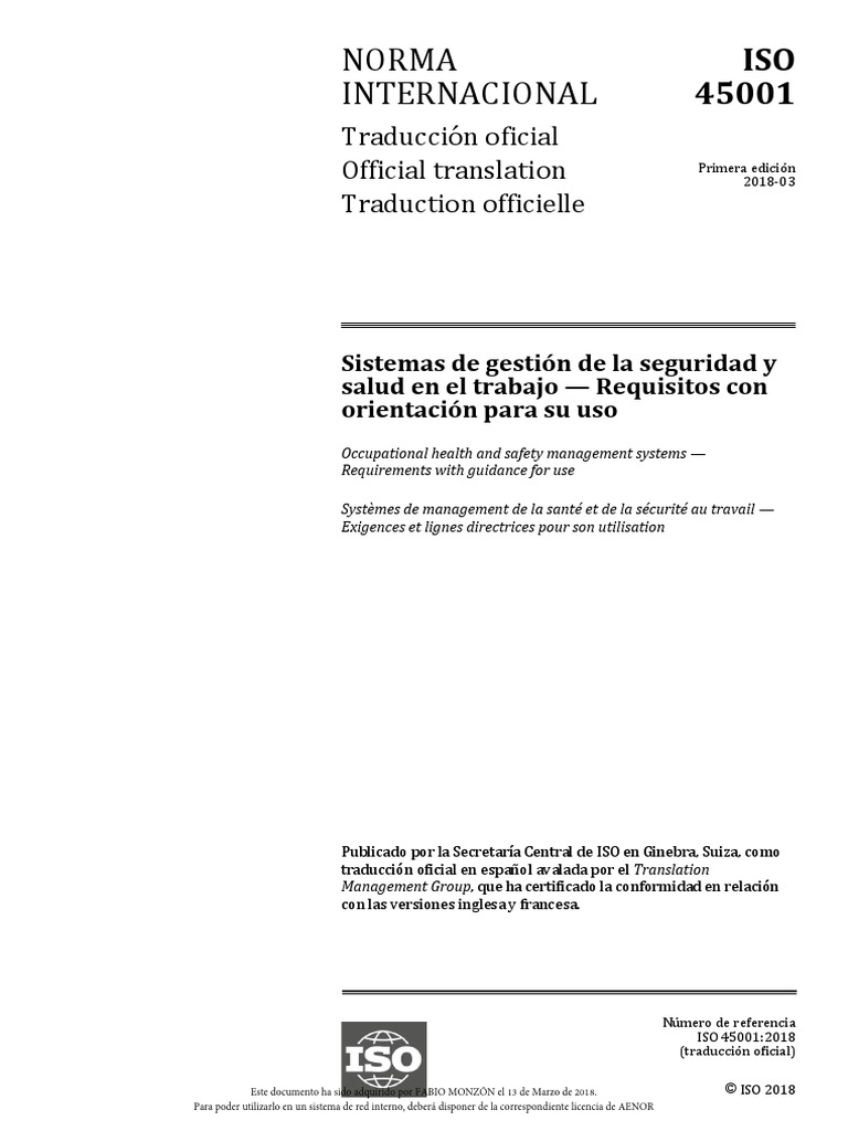 ISO 45001 Norma Internacional Oficial Español | PDF | Organización ...
