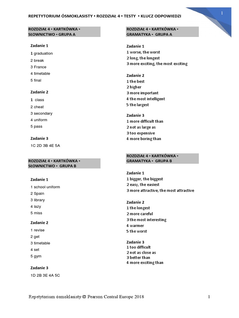 Unit 4 Test A Odpowiedzi