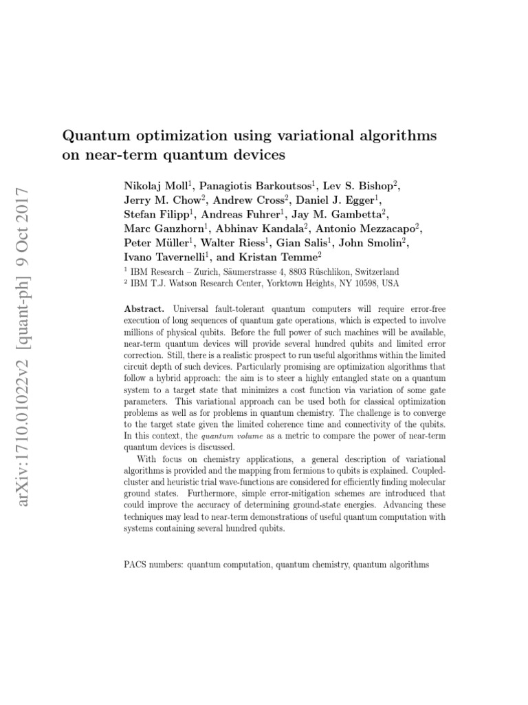 Quantum Optimization Using Variational Algorithms | PDF | Quantum ...