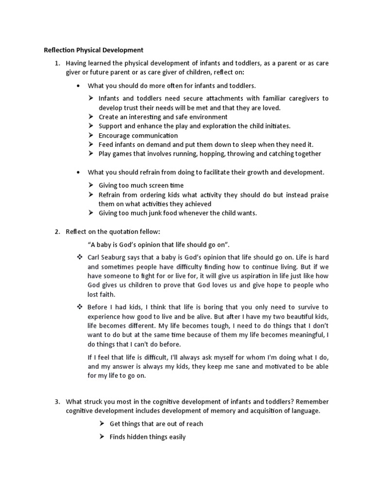 Infants and Pre Schoolers Reflection | PDF | Caregiver | Infants