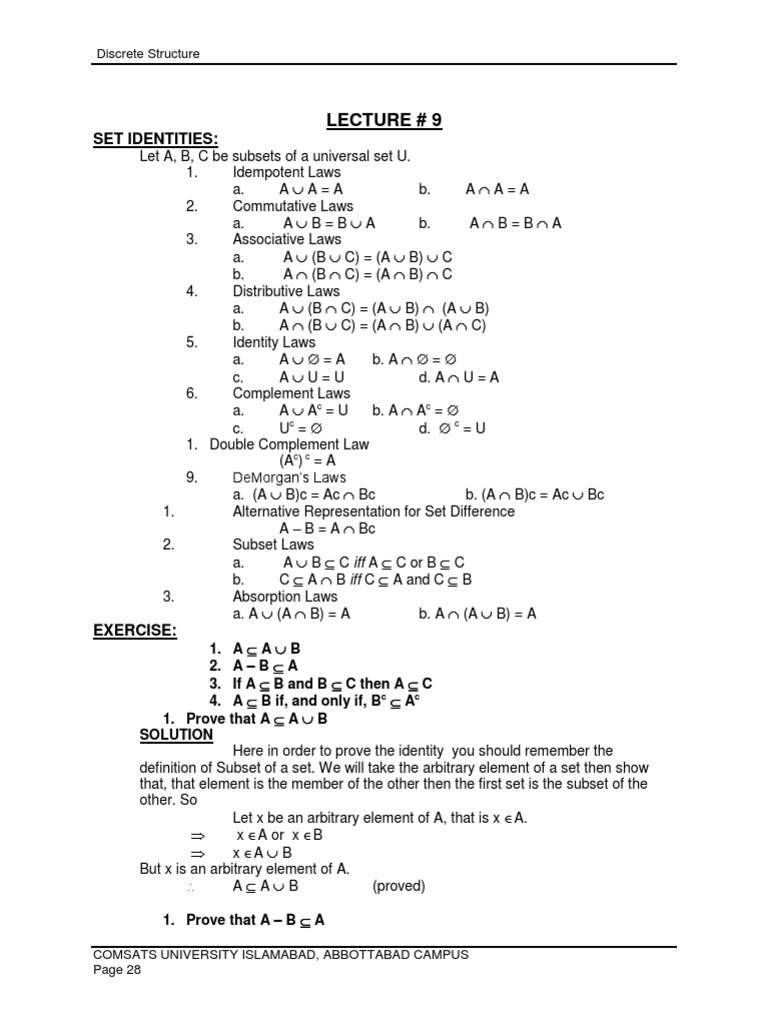 Set Identities in Discrete Mathematics | PDF | Algebra | Abstract Algebra