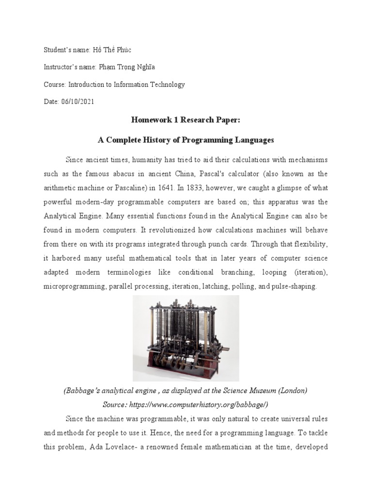 Homework 1 Research Paper: A Complete History of Programming Languages ...
