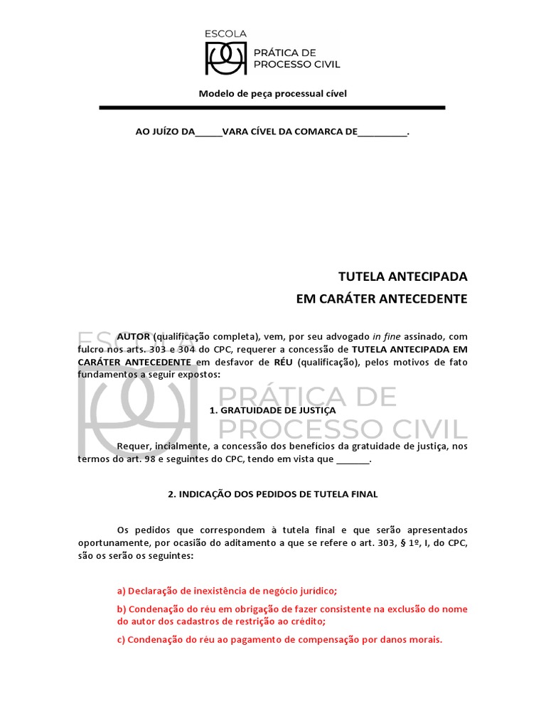 Modelo de Tutela Antecipada Antecedente | PDF | Julgamento sumário ...